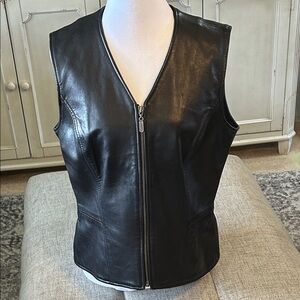 SIENA STUDIO BLACK SOFT LEATHER ZIP FRONT VEST SIZE 12